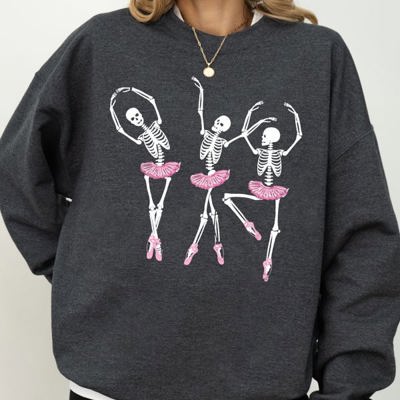 Dancing Skeleton Ladies Ghost Spooky Witch Meme Halloween Seasonal Graphic Sweatshirt