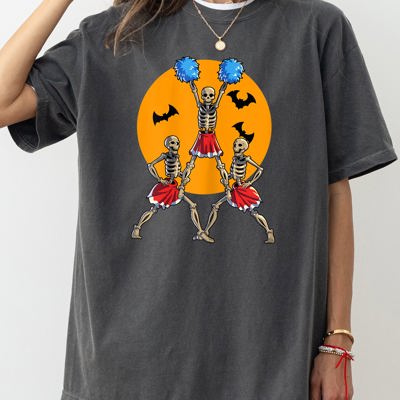 Cheerleader Skeleton Ghost Spooky Funny Witch Aesthetic Meme Halloween Costume Comfort Colors Tee