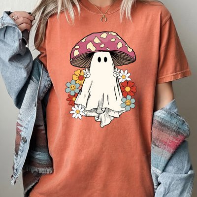Mushroom Ghost Skeleton Spooky Witch Halloween Meme Costume Aesthetic Comfort Colors Tee
