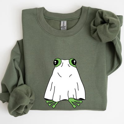Frog Ghost Skeleton Spooky Witch Halloween Meme Aesthetic Costume Graphic Sweatshirt