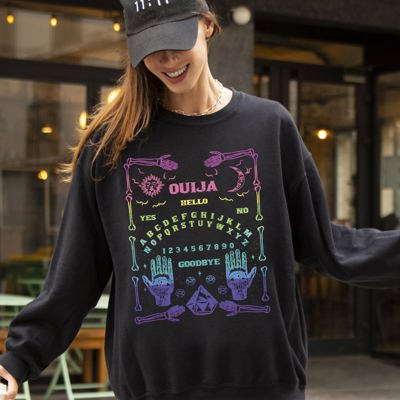 Spirit Board Ouija Skeleton Spooky Witch Halloween Costume Meme Graphic Sweatshirt