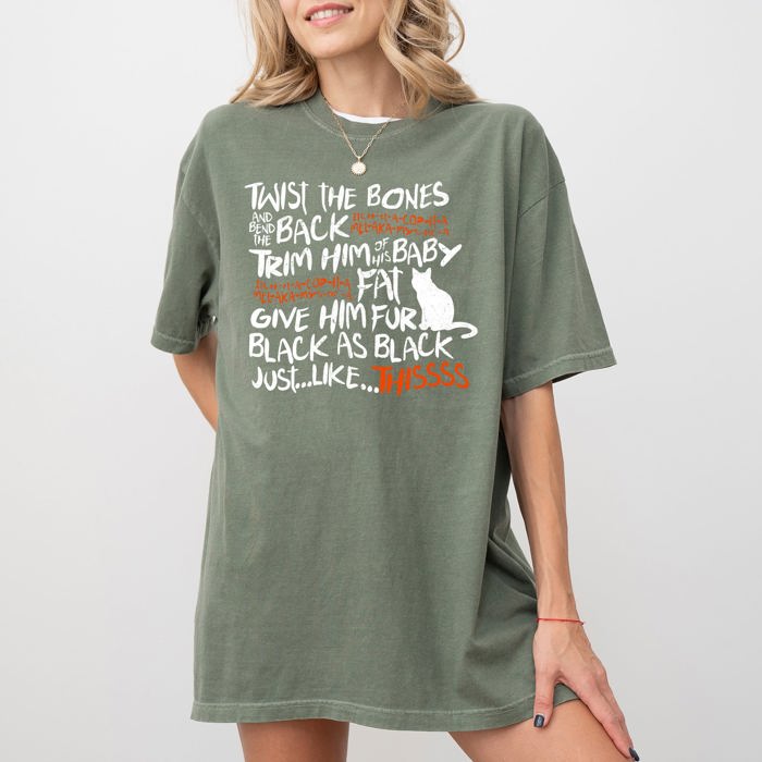 Twist The Bones Cat Skeleton Spooky Ghost Witch Halloween Graphic Comfort Colors Tee