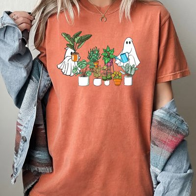 Plant Lover Ghost Skeleton Witch Halloween Meme Vintage Style Haunted Humor Comfort Colors Tee