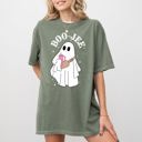 Large Moss Dark Green Boo-Jee Ghost Skeleton Spooky Witch Meme Halloween Costume Mashup Comfort Colors Tee