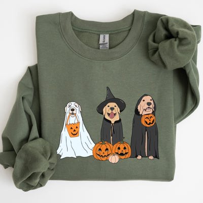 Dog Ghosts Skeleton Pumpkin Spooky Witch Halloween Costume Graphic Meme Design Sweatshirt