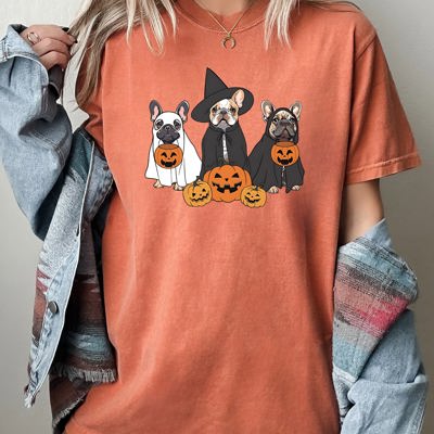 Ghost Dogs Skeleton Halloween Meme Witch Pumpkin Spooky Costume Comfort Colors Tee