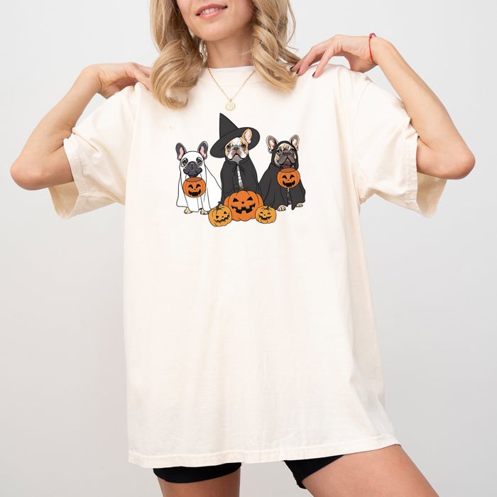 Ghost Dogs Skeleton Halloween Meme Witch Pumpkin Spooky Costume Comfort Colors Tee