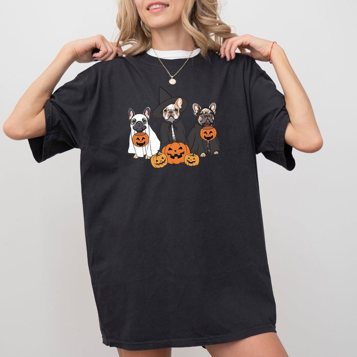 Ghost Dogs Skeleton Halloween Meme Witch Pumpkin Spooky Costume Comfort Colors Tee