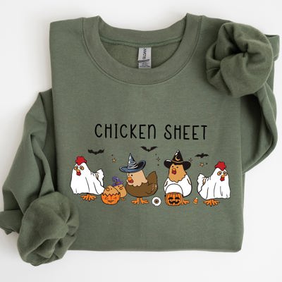 Chicken Sheet Ghost Skeleton Pumpkin Witch Halloween Meme Design Graphic Sweatshirt