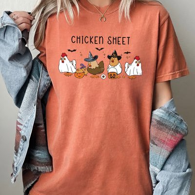 Funny Halloween Meme Chicken Sheet Ghost Skeleton Witch Pumpkin Comfort Colors Tee