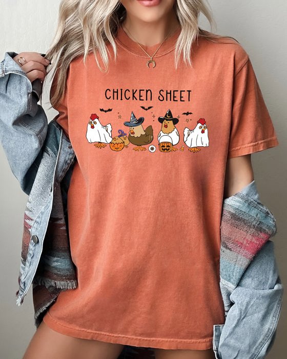 Funny Halloween Meme Chicken Sheet Ghost Skeleton Witch Pumpkin Comfort Colors Tee