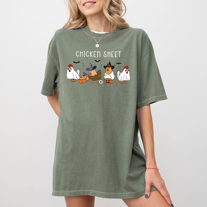 Funny Halloween Meme Chicken Sheet Ghost Skeleton Witch Pumpkin Comfort Colors Tee