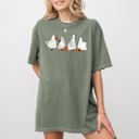Large Moss Dark Green Ghost Geese Farm Skeleton Pumpkin Witch Halloween Meme Spooky Night Comfort Colors Tee
