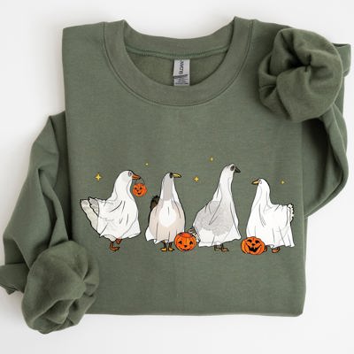 Ghost Geese Farm Skeleton Halloween Spooky Pumpkin Witch Meme Haunting Sweatshirt