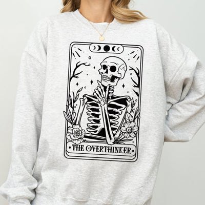 The Overthinker Tarot Skeleton Pumpkin Witch Aesthetic Meme Halloween Sweatshirt