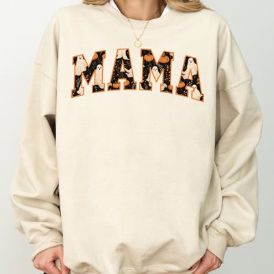 Mama Ghost Skeleton Pumpkin Witch Spooky Halloween Costume Meme Graphic Cozy Sweatshirt