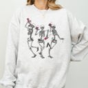 Large Ash Light Gray Dancing Skeletons Drinking Wine Ghost Spooky Witch Halloween Theme Comic Vibe Sweatshirt