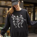 Large Black Dancing Skeletons Drinking Wine Ghost Spooky Witch Halloween Theme Comic Vibe Sweatshirt