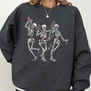 Medium Dark Gray Heather Dancing Skeletons Drinking Wine Ghost Spooky Witch Halloween Theme Comic Vibe Sweatshirt