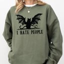 Medium Military Green I Hate People Bat Skeleton Ghost Spooky Witch Aesthetic Meme Halloween Costume Sweatshirt