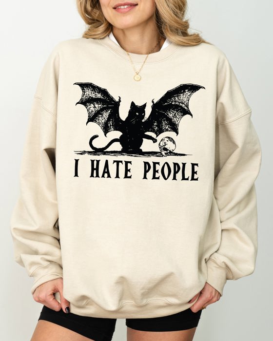 I Hate People Bat Skeleton Ghost Spooky Witch Aesthetic Meme Halloween Costume Sweatshirt
