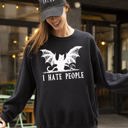 XXL Black I Hate People Bat Skeleton Ghost Spooky Witch Aesthetic Meme Halloween Costume Sweatshirt