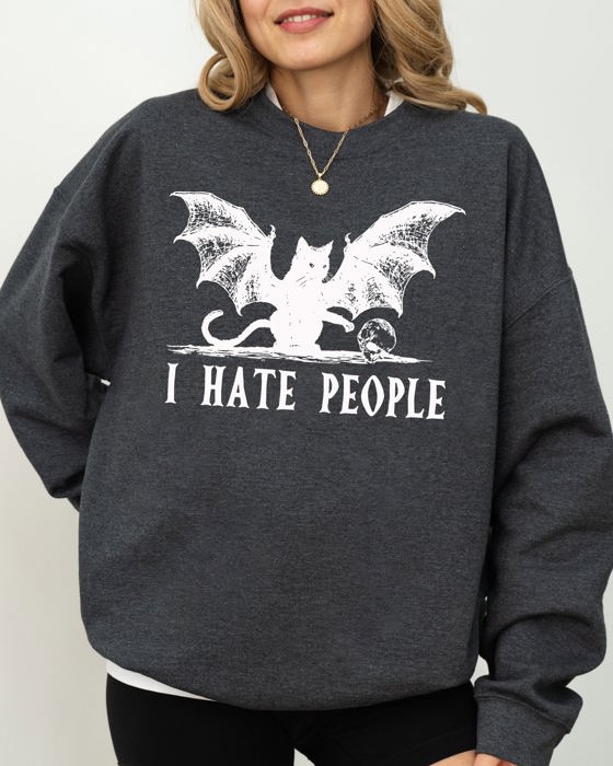 I Hate People Bat Skeleton Ghost Spooky Witch Aesthetic Meme Halloween Costume Sweatshirt