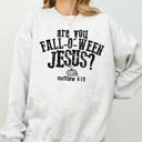 Medium Ash Light Gray Are You Fall-O-Ween Jesus Skeleton Ghost Spooky Witch Meme Halloween Costume Sweatshirt