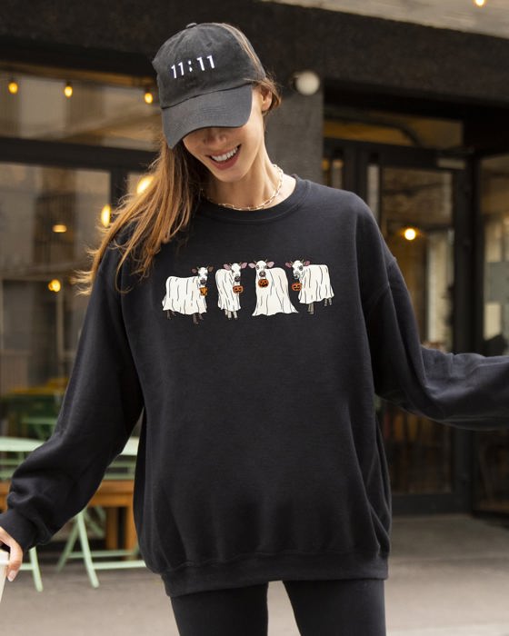 Ghost Cows Farm Skeleton Witch Spooky Halloween Meme Dark Night Limited Edition Sweatshirt