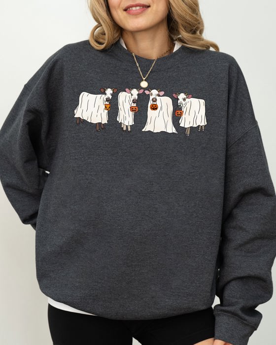 Ghost Cows Farm Skeleton Witch Spooky Halloween Meme Dark Night Limited Edition Sweatshirt