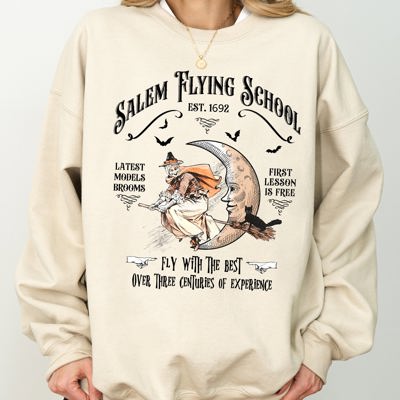Salem Flying School Skeleton Funny Spooky Witch Aesthetic Meme Halloween Costume Sweatshirt