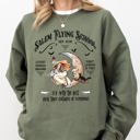 Small Military Green Salem Flying School Skeleton Funny Spooky Witch Aesthetic Meme Halloween Costume Sweatshirt