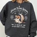 Large Dark Gray Heather Salem Flying School Skeleton Funny Spooky Witch Aesthetic Meme Halloween Costume Sweatshirt