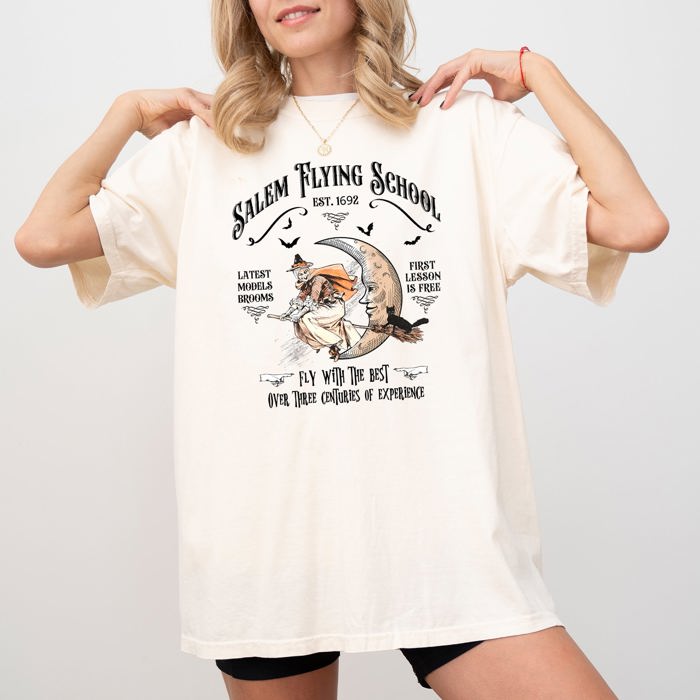 Salem Flying School Skeleton Witch Halloween Meme Costume Edition Comfort Colors Tee