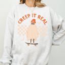 Small Ash Light Gray Creep It Real Retro Ghost Skeleton Witch Halloween Meme Nostalgic Spooky Vibe Sweatshirt