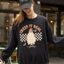Small Black Creep It Real Retro Ghost Skeleton Witch Halloween Meme Nostalgic Spooky Vibe Sweatshirt