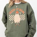 Small Military Green Creep It Real Retro Ghost Skeleton Witch Halloween Meme Nostalgic Spooky Vibe Sweatshirt