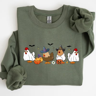 Mini Chickens Witch Skeleton Meme Halloween Aesthetic Funny Spooky Costume Sweatshirt