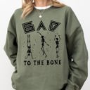 Small Military Green Bad To The Bone Witch Skeleton Halloween Spooky Dark Gothic Nightmare Costume Theme Sweatshirt
