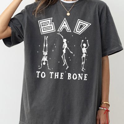 Bad To The Bone Witch Skeleton Meme Halloween Costume Spooky Vintage Comfort Colors Tee