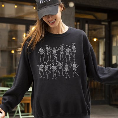 Dancing Skeletons Witch Skull Halloween Costume Spooky Meme Graphic Gothic Sweatshirt
