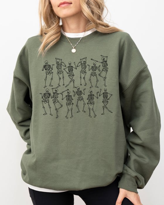 Dancing Skeletons Witch Skull Halloween Costume Spooky Meme Graphic Gothic Sweatshirt