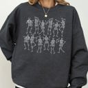 Medium Dark Gray Heather Dancing Skeletons Witch Skull Halloween Costume Spooky Meme Graphic Gothic Sweatshirt
