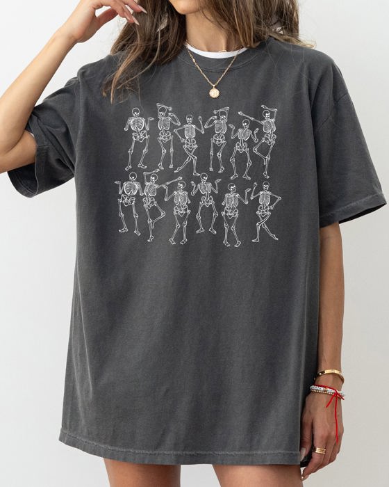 Dancing Skeletons Witch Skull Halloween Costume Illustration Artwork Comfort Colors Tee