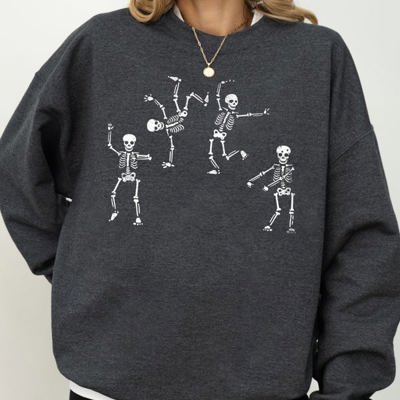 Funny Dancing Skeletons Witch Skull Halloween Meme Costume Graphic Design Sweatshirt