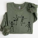 Large Military Green Funny Dancing Skeletons Witch Skull Halloween Meme Costume Graphic Design Sweatshirt