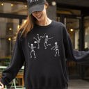Medium Black Funny Dancing Skeletons Witch Skull Halloween Meme Costume Graphic Design Sweatshirt