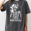 XXL Pepper Dark Gray Never Better Skeleton Coffee Witch Skull Meme Halloween Spooky Aesthetic Funny Costume Comfort Colors Tee