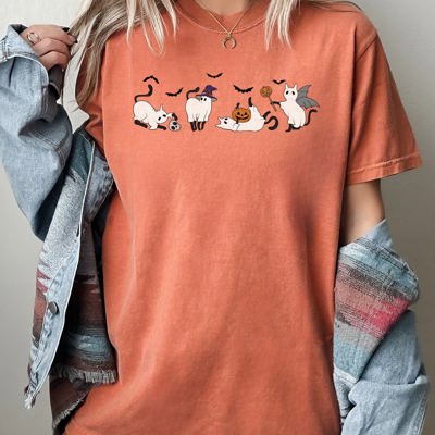 Mini Ghost Cats Farm Witch Skull Funny Spooky Aesthetic Meme Halloween Costume Comfort Colors Tee