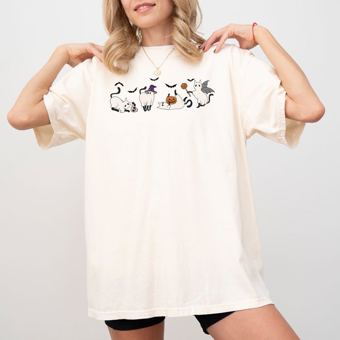 Mini Ghost Cats Farm Witch Skull Funny Spooky Aesthetic Meme Halloween Costume Comfort Colors Tee